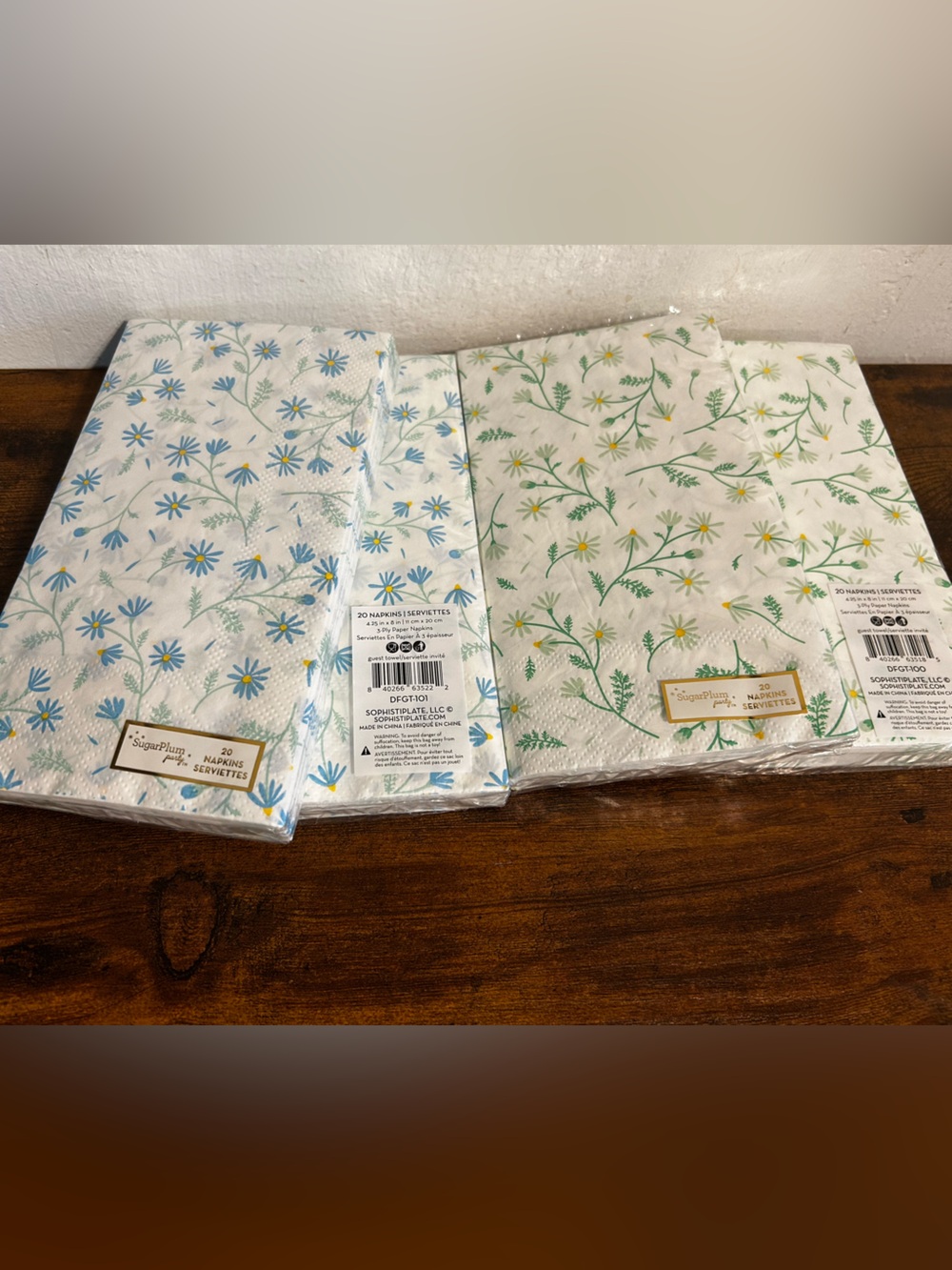 Floral Paper Napkins Set of 4 packs- White with Blue & Yellow Daisies